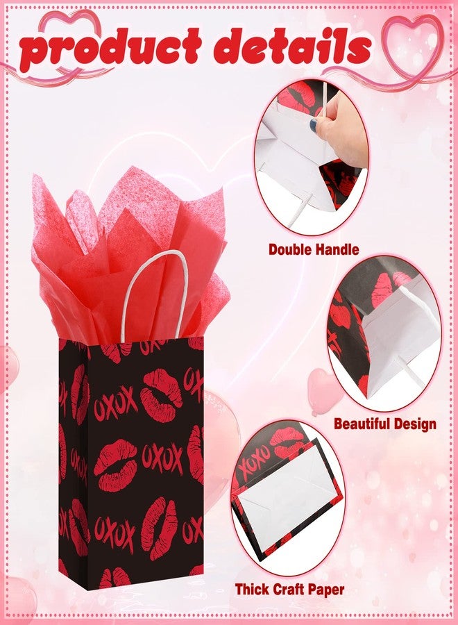 TaoBary 24 Pcs Valentines Day Gift Bag Valentines Kraft Paper Bags with Red Tissue Paper Heart Shaped Treat Goodies Bag Wrapping for Wedding Holiday Party Favor Decorations Kids Classroom Exchange Prizes - Image 3